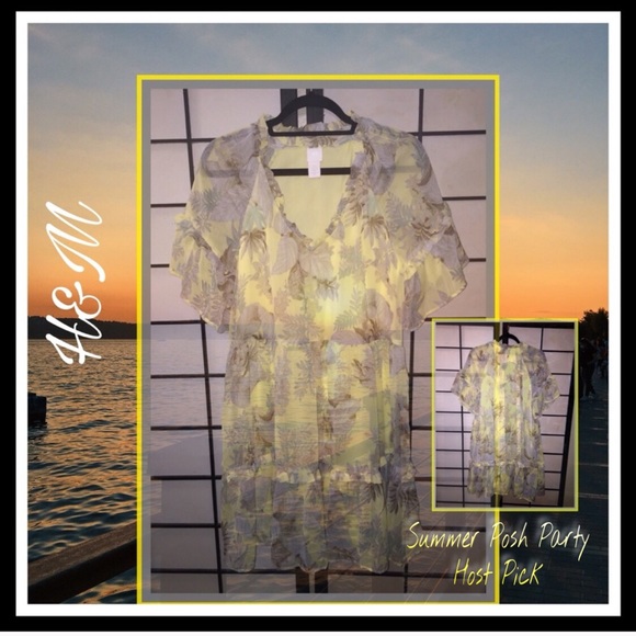 H&M yellow ruffle chiffon print top mini dress tunic 6 - Picture 9 of 10